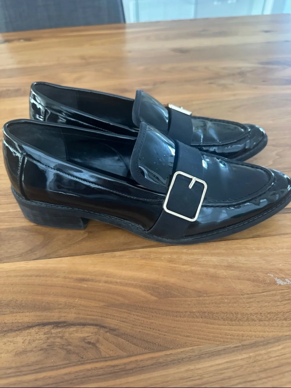 Zara Black Patent Loafers with Buckle Strap - Picture 2 of 4